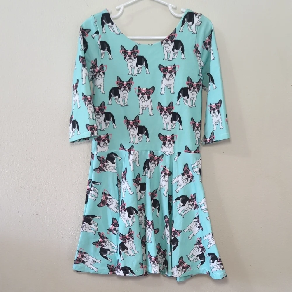 Elizabeth's Closet Blue French Bulldog Print Twirl Dress Blue Girls Size 5T
